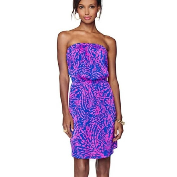 Lilly Pulitzer Dresses & Skirts - LILLY PULITZER windsor strapless blue pink printed mini dress XXS